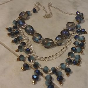 3 strand blue tone necklace